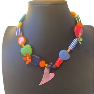 One of a kind colorful & fun sea glass, gemstone, & enamel beaded checker.